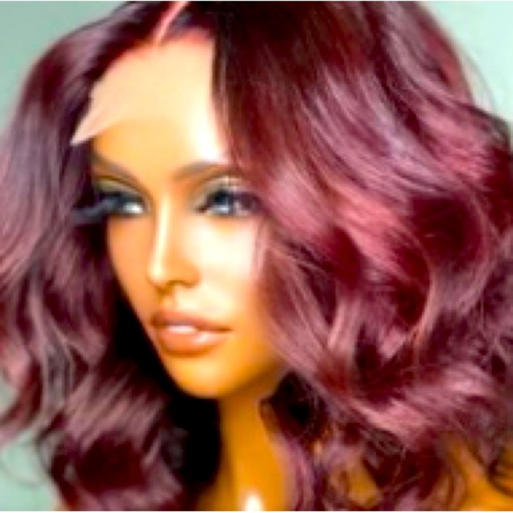 ‼️NEW‼️Loose Wave Invisible Lace Middle Part Glueless Wig 12 inches Dark Plum